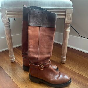 TORY BURCH Bicolor leather knee riding boots